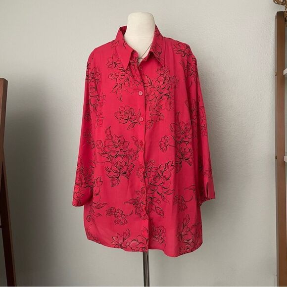 Deep Pink Airy Button Front Top - Picture 3 of 5